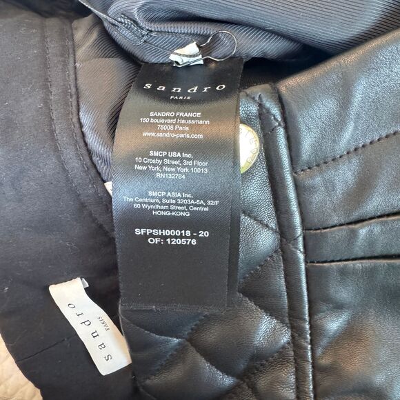 Sandro Black Leather Quilted Waist Cuffed Hem Shorts Size 38 - Picture 6 of 7